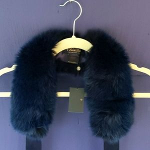 Brooks Brothers NWT navy fox fur collar w/ ribbon